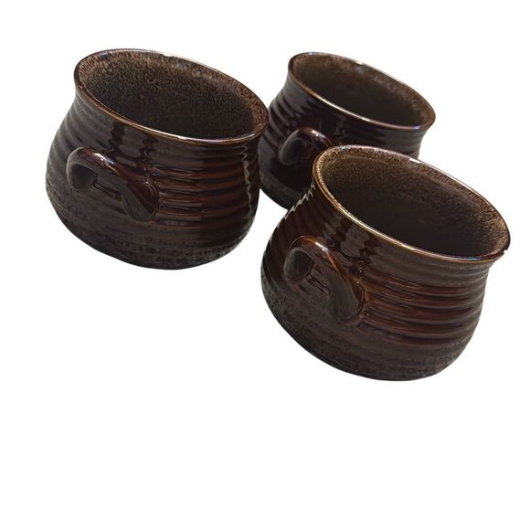 SALE Crate&Barrel Brunswick Stoneware Brown Soup 3 Bowls - Picture 1 of 5